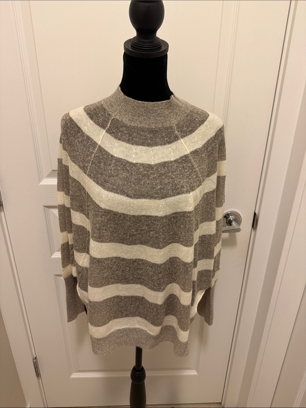 Striped Crewneck Women’s Sweater in Taupe and Ivory